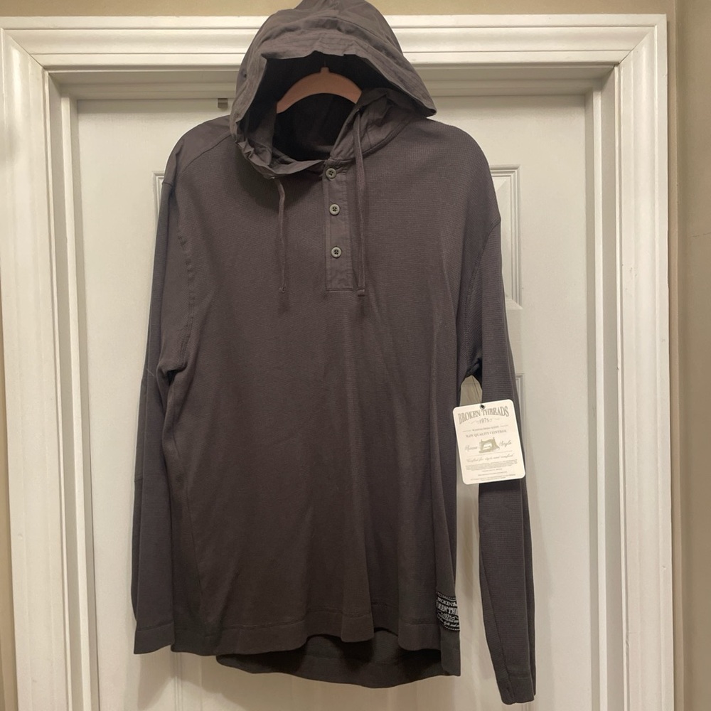 Broken threads Charcoal Hooded waffle knit Henley shirt NWT y2k skater preppy